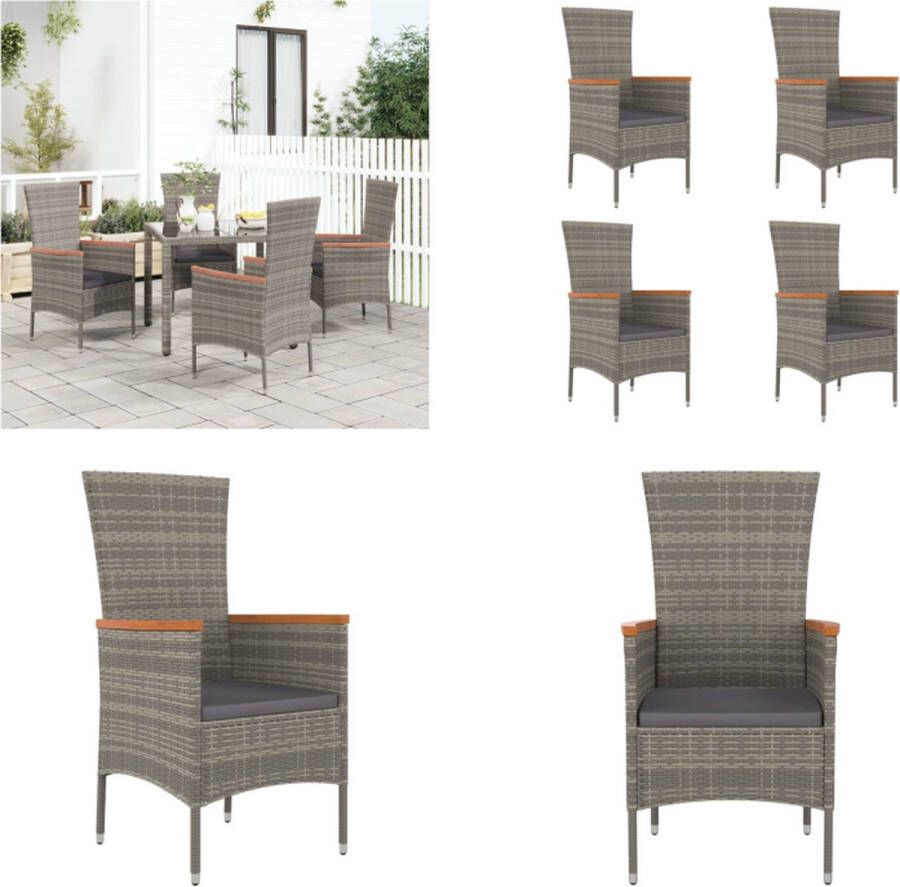 VidaXL Tuinstoelen 4 st met kussens poly rattan grijs Tuinstoel Tuinstoelen Tuin Stoel Tuin Eetkamerstoel