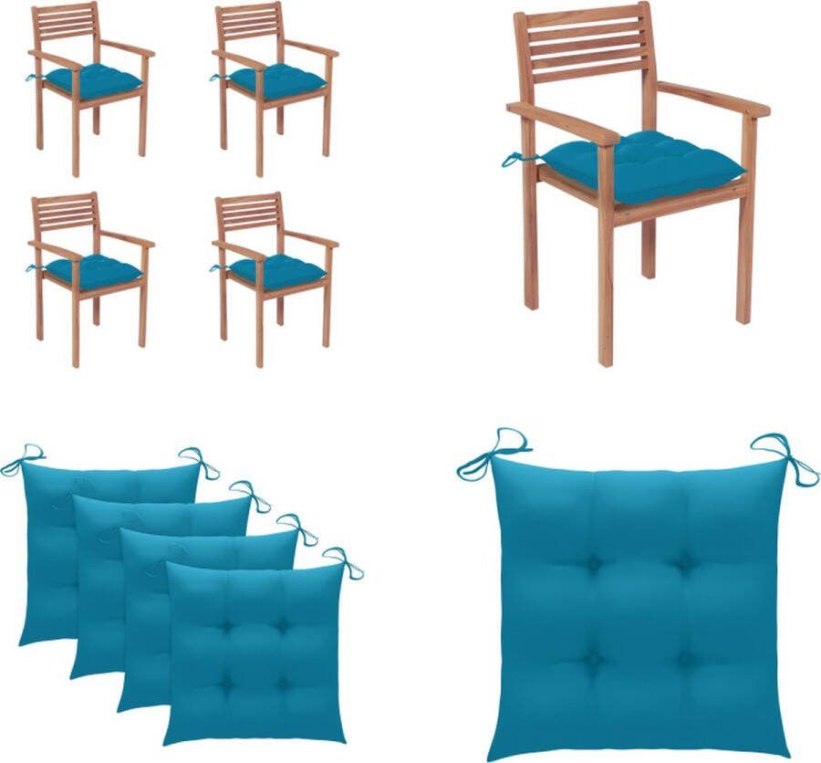 VidaXL Tuinstoelen 4 st met lichtblauwe kussens massief teakhout Tuinstoel Tuinstoelen Buitenstoel Buitenstoelen