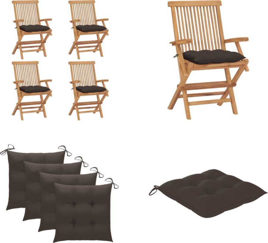 VidaXL Tuinstoelen 4 st met taupe kussens massief teakhout Tuinstoel Tuinstoelen Tuin Stoel Tuin Stoelen