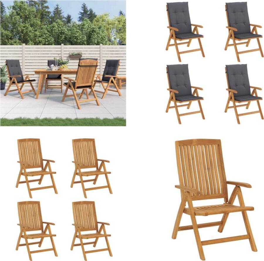 VidaXL Tuinstoelen 4 st verstelbaar met kussens massief teakhout Tuinstoel Tuinstoelen Campingstoel Standenstoel