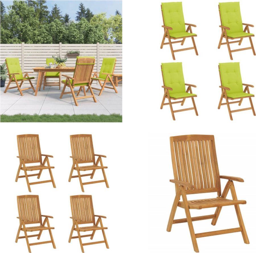 VidaXL Tuinstoelen 4 st verstelbaar met kussens massief teakhout Tuinstoel Tuinstoelen Campingstoel Standenstoel