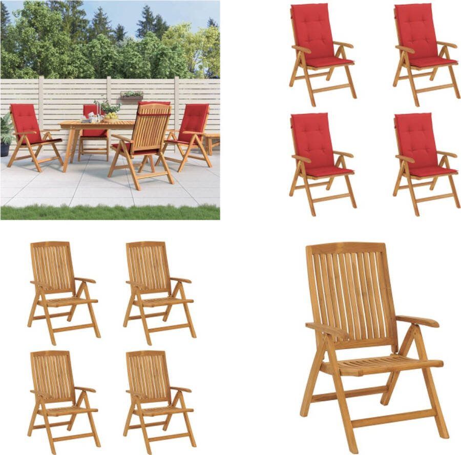 VidaXL Tuinstoelen 4 st verstelbaar met kussens massief teakhout Tuinstoel Tuinstoelen Campingstoel Standenstoel