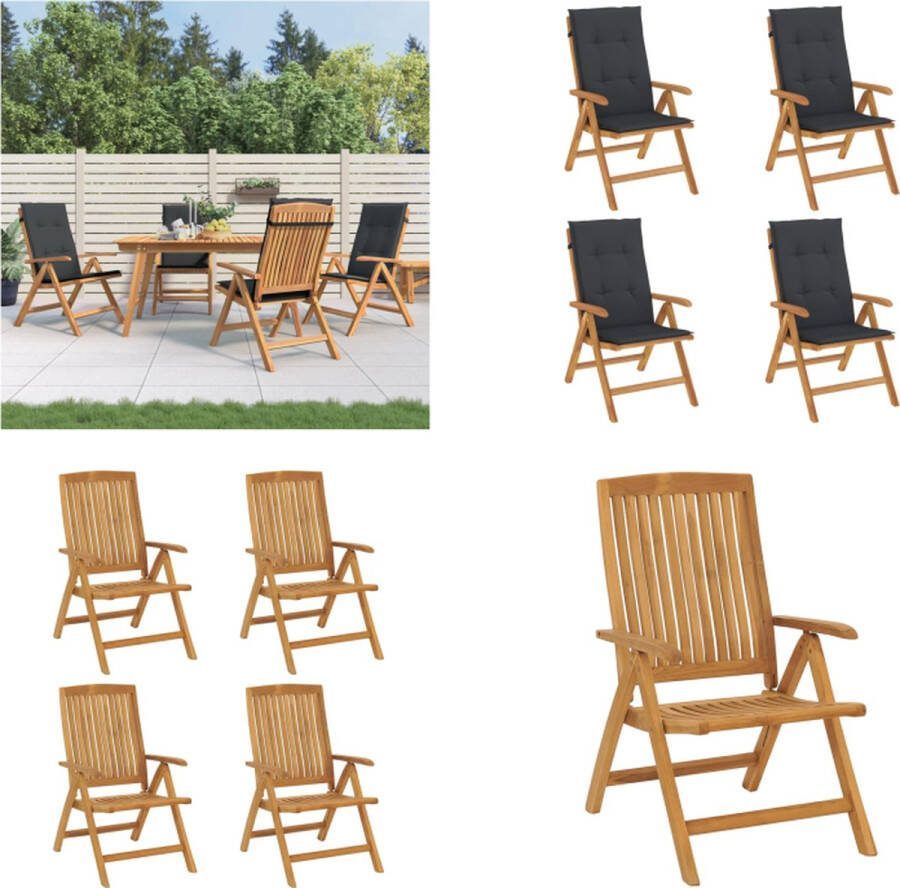VidaXL Tuinstoelen 4 st verstelbaar met kussens massief teakhout Tuinstoel Tuinstoelen Campingstoel Standenstoel
