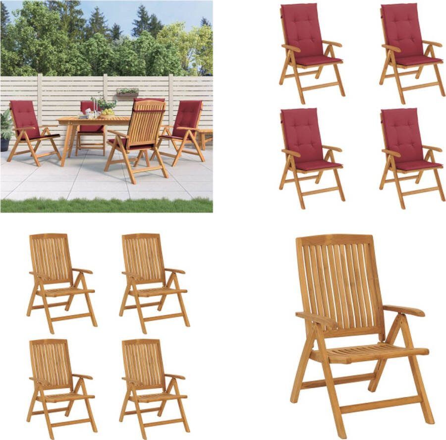 VidaXL Tuinstoelen 4 st verstelbaar met kussens massief teakhout Tuinstoel Tuinstoelen Campingstoel Standenstoel