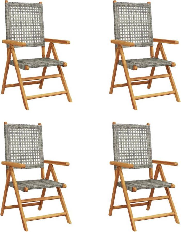 VidaXL Tuinstoelen 4 st verstelbaar poly rattan en massief hout grijs