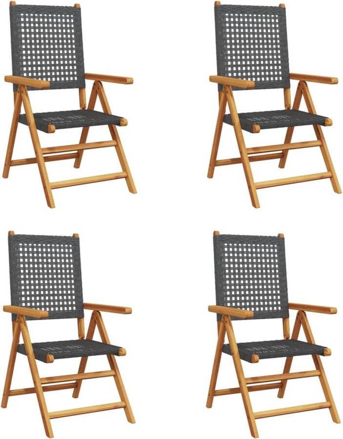 VidaXL Tuinstoelen 4 st verstelbaar poly rattan en massief hout zwart
