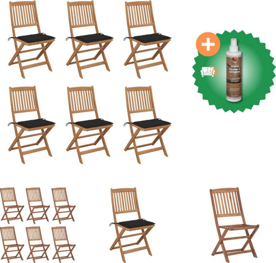 VidaXL Tuinstoelen 6 st inklapbaar met kussens massief acaciahout Tuinstoel Inclusief Houtreiniger en verfrisser