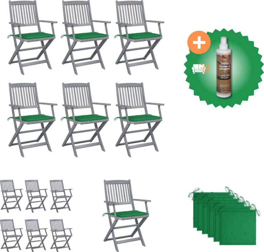 VidaXL Klapstoelen Set Massief Acaciahout Greywash 6 Stuks met Kussens Tuinstoel Inclusief Houtreiniger en verfrisser