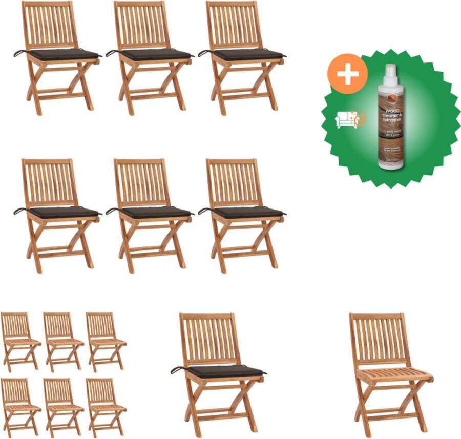 VidaXL Tuinstoelen 6 st inklapbaar met kussens massief teakhout Tuinstoel Inclusief Houtreiniger en verfrisser