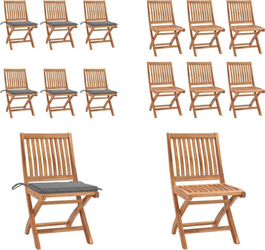 VidaXL Tuinstoelen 6 st inklapbaar met kussens massief teakhout Tuinstoel Tuinstoelen Buitenstoel Buitenstoelen