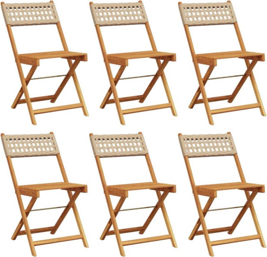 VidaXL Tuinstoelen 6 st inklapbaar poly rattan en massief hout beige