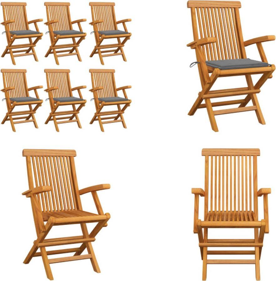 VidaXL Tuinstoelen 6 st met grijze kussens massief teakhout Tuinstoel Tuinstoelen Tuin Stoel Tuin Stoelen