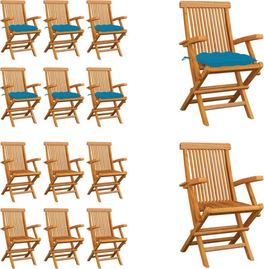 VidaXL Tuinstoelen 6 st met lichtblauwe kussens massief teakhout Tuinstoel Tuinstoelen Tuin Stoel Tuin Stoelen