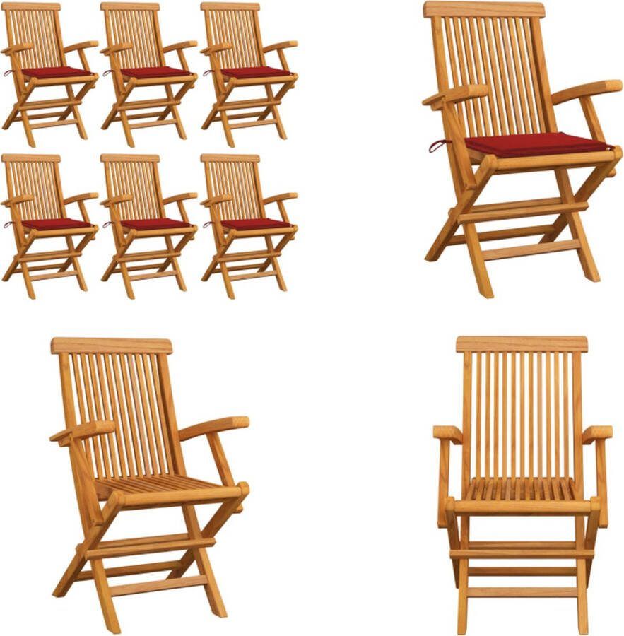VidaXL Tuinstoelen 6 st met rode kussens massief teakhout Tuinstoel Tuinstoelen Tuin Stoel Tuin Stoelen
