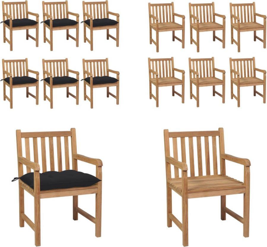 VidaXL Tuinstoelen 6 st met zwarte kussens massief teakhout Tuinstoel Tuinstoelen Buitenstoel Buitenstoelen