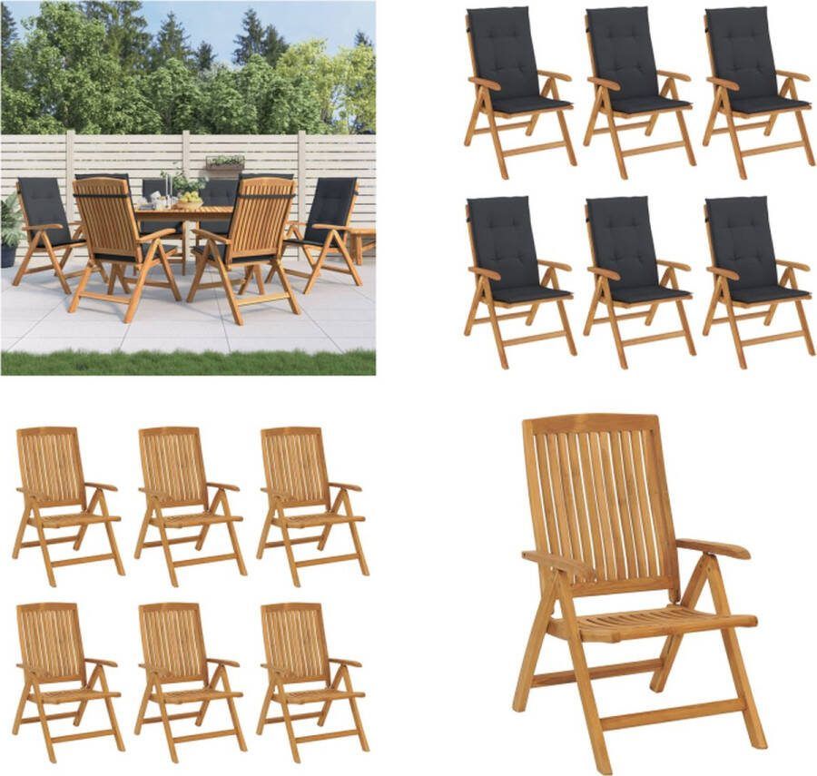 VidaXL Tuinstoelen 6 st verstelbaar met kussens massief teakhout Tuinstoel Tuinstoelen Campingstoel Standenstoel