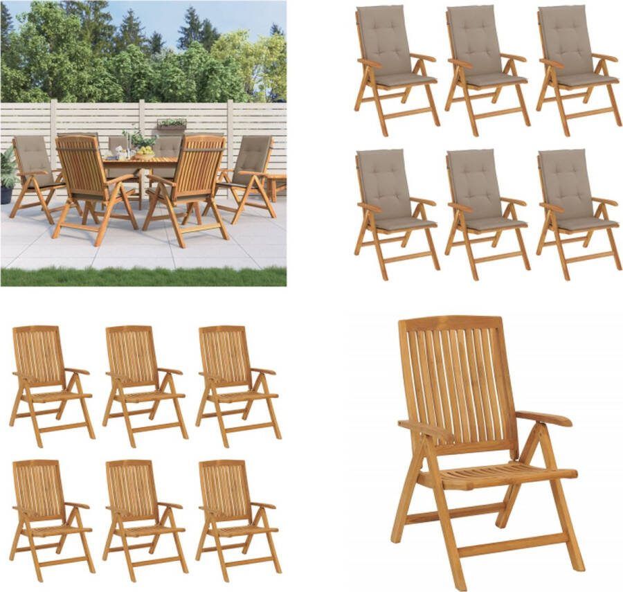 VidaXL Tuinstoelen 6 st verstelbaar met kussens massief teakhout Tuinstoel Tuinstoelen Campingstoel Standenstoel