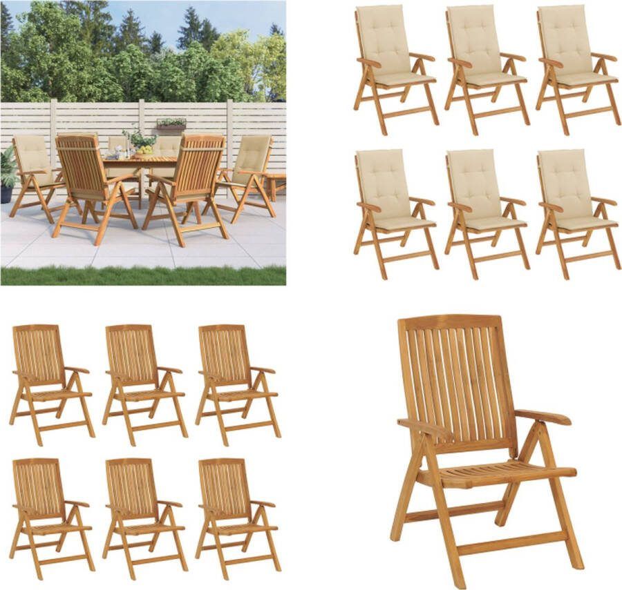 VidaXL Tuinstoelen 6 st verstelbaar met kussens massief teakhout Tuinstoel Tuinstoelen Campingstoel Standenstoel
