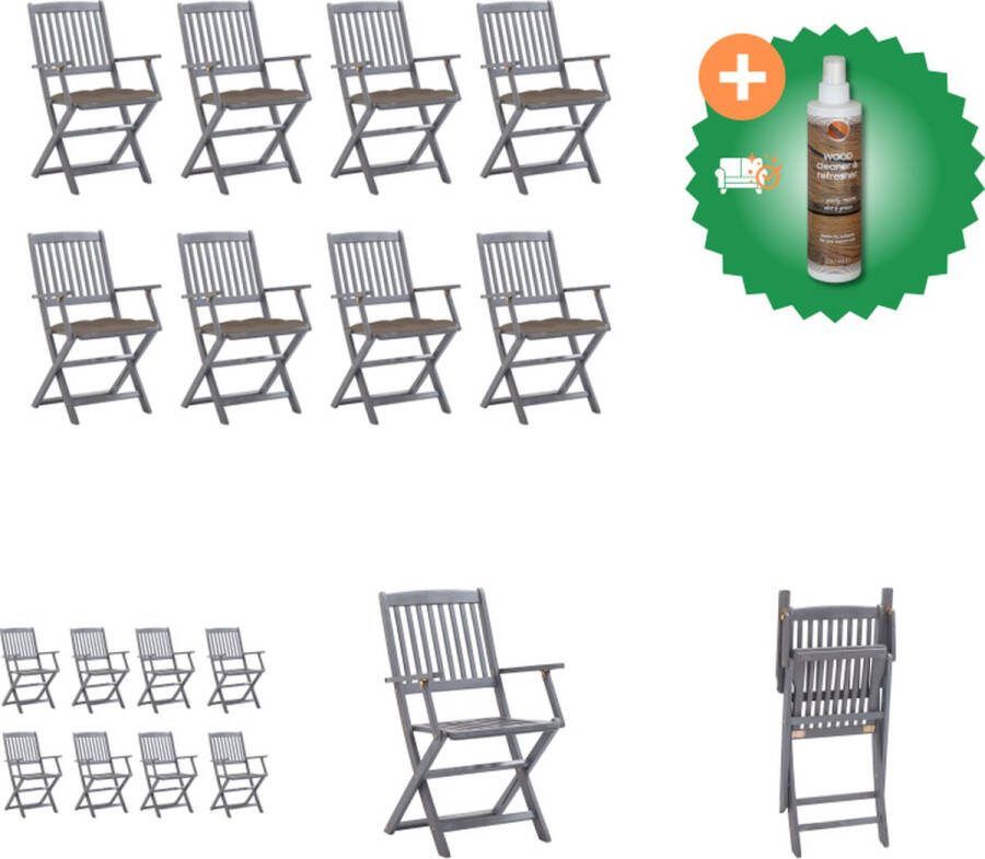 VidaXL Klapstoel Massief Acaciahout 54 x 57 x 91 cm Inklapbaar Met 8 Zitkussens Tuinstoel Inclusief Houtreiniger en verfrisser