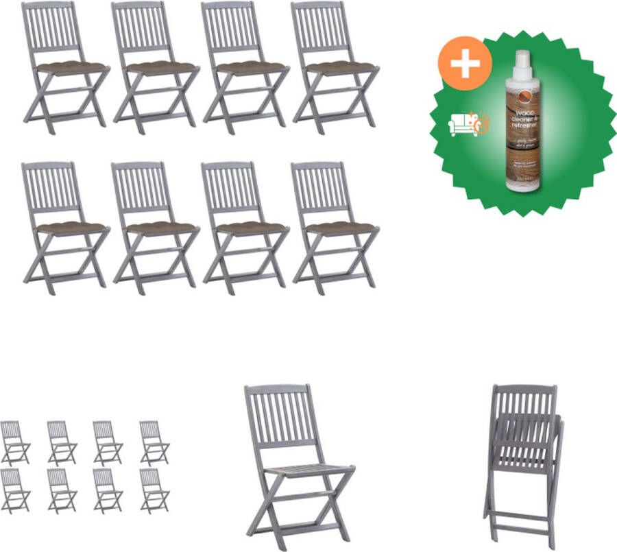 VidaXL Houten stoelenset Klapstoelen 48.5x57x91 cm Massief acaciahout Greywash Inclusief kussens Taupe Tuinstoel Inclusief Houtreiniger en verfrisser