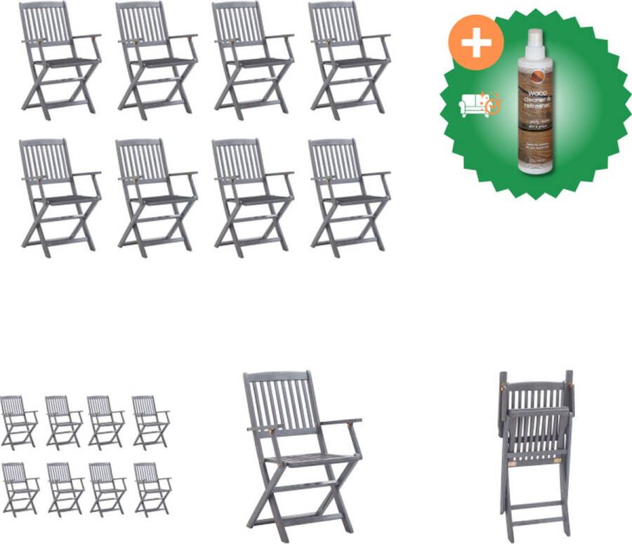VidaXL Houten Klapstoelen Set van 8 Massief acaciahout Greywash 54x57x91 cm Inklapbaar Tuinstoel Inclusief Houtreiniger en verfrisser