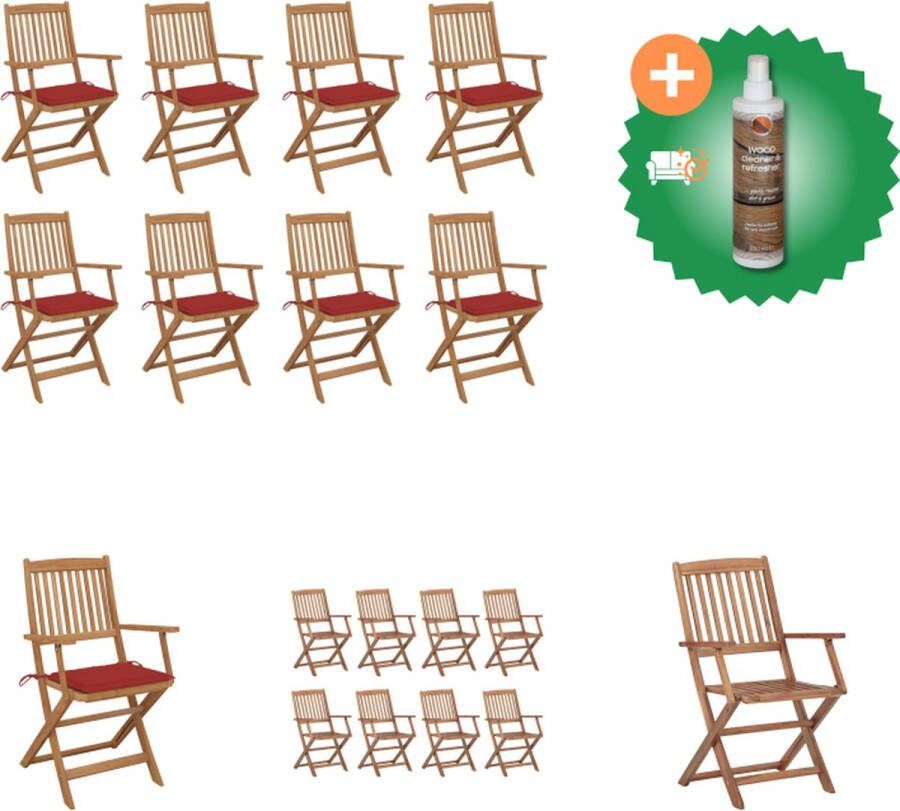 VidaXL Tuinstoelen 8 st inklapbaar met kussens massief acaciahout Tuinstoel Inclusief Houtreiniger en verfrisser