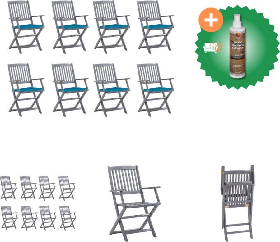 VidaXL Klapstoelenset Acaciahout 8 klapstoelen met kussens lichtblauw 54x57x91cm Tuinstoel Inclusief Houtreiniger en verfrisser
