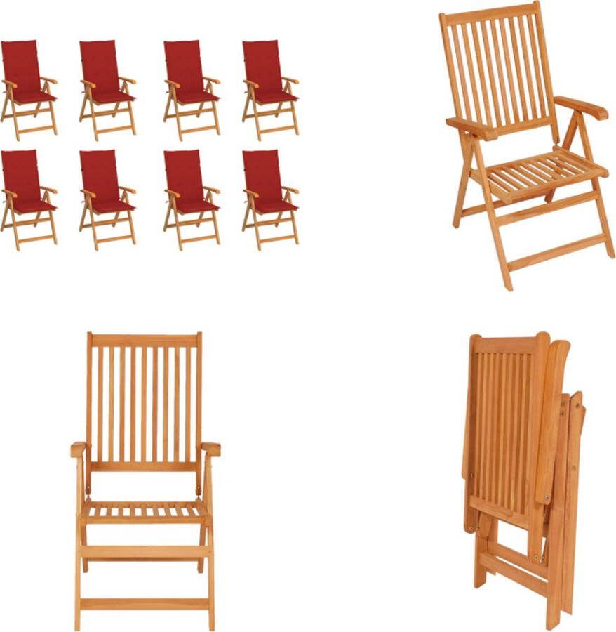 VidaXL Tuinstoelen 8 st verstelbaar met kussens massief teakhout Houten Stoel Houten Stoelen Tuin Stoel Tuin Stoelen