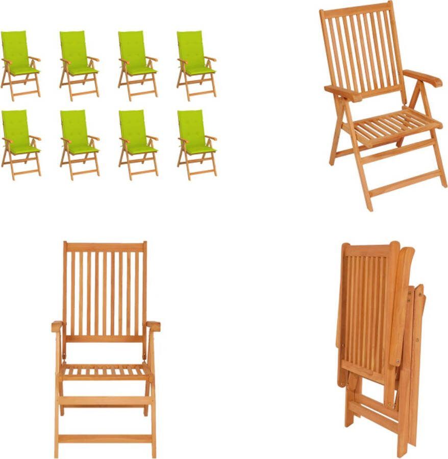 VidaXL Tuinstoelen 8 st verstelbaar met kussens massief teakhout Houten Stoel Houten Stoelen Tuin Stoel Tuin Stoelen
