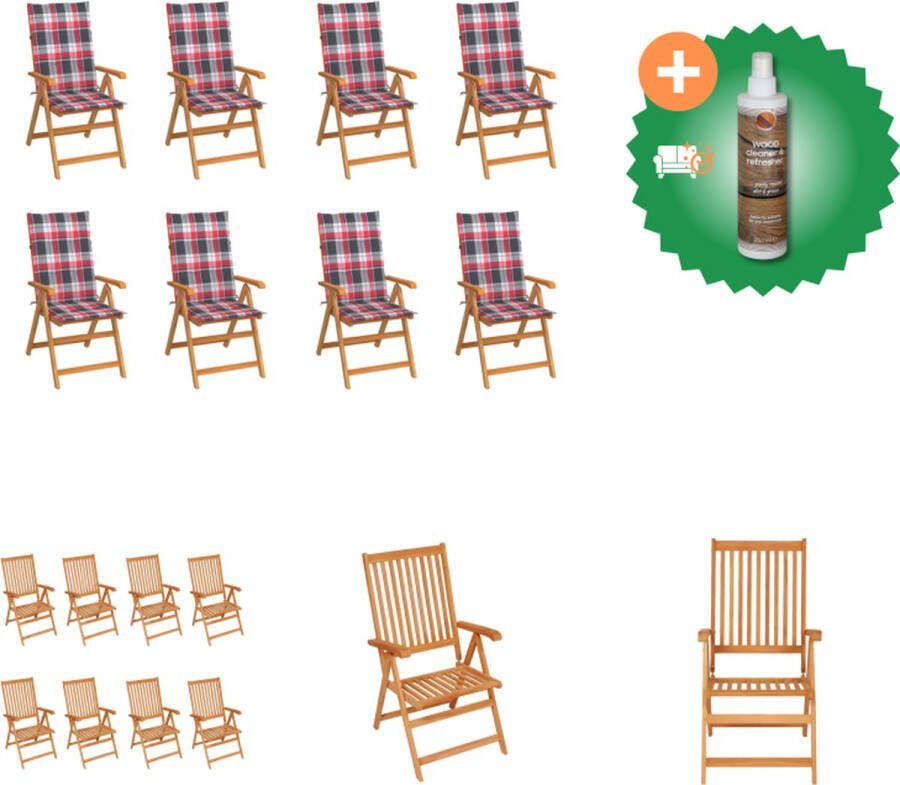VidaXL Tuinstoelen 8 st verstelbaar met kussens massief teakhout Tuinstoel Inclusief Houtreiniger en verfrisser