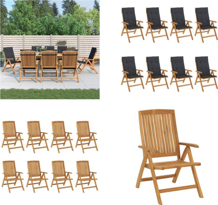 VidaXL Tuinstoelen 8 st verstelbaar met kussens massief teakhout Tuinstoel Tuinstoelen Campingstoel Standenstoel