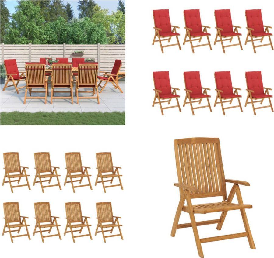 VidaXL Tuinstoelen 8 st verstelbaar met kussens massief teakhout Tuinstoel Tuinstoelen Campingstoel Standenstoel