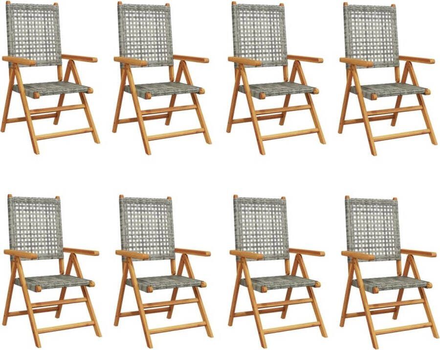 VidaXL Tuinstoelen 8 st verstelbaar poly rattan en massief hout grijs