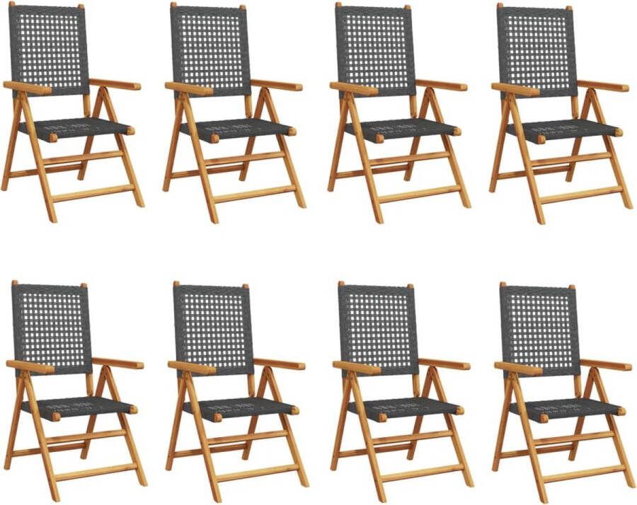 VidaXL Tuinstoelen 8 st verstelbaar poly rattan en massief hout zwart