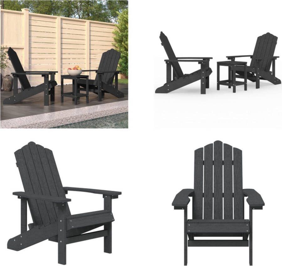 VidaXL Tuinstoelen Adirondack met tafel HDPE antracietkleurig Tuinstoel Tuinstoelen Terrasstoel Tuintafel