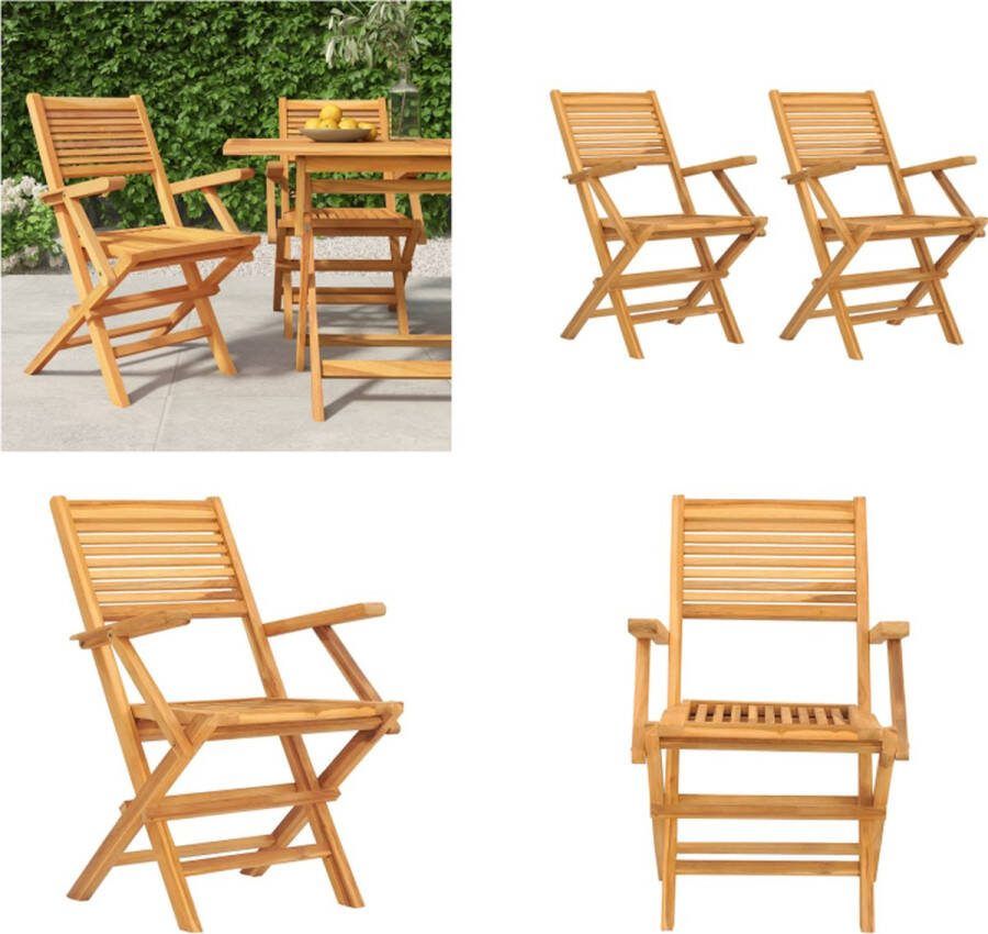 VidaXL Tuinstoelen inklapbaar 2 st 55x62x90 cm massief teakhout Tuinstoel Tuinstoelen Campingstoel Terrasstoel