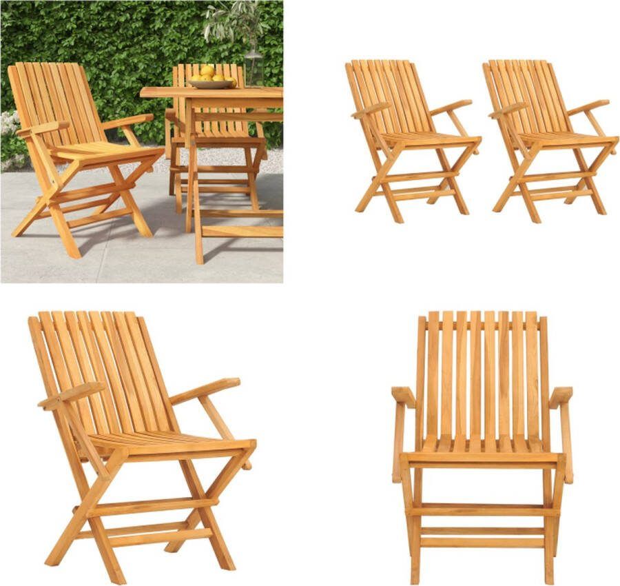 VidaXL Tuinstoelen inklapbaar 2 st 61x67x90 cm massief teakhout Tuinstoel Tuinstoelen Campingstoel Terrasstoel