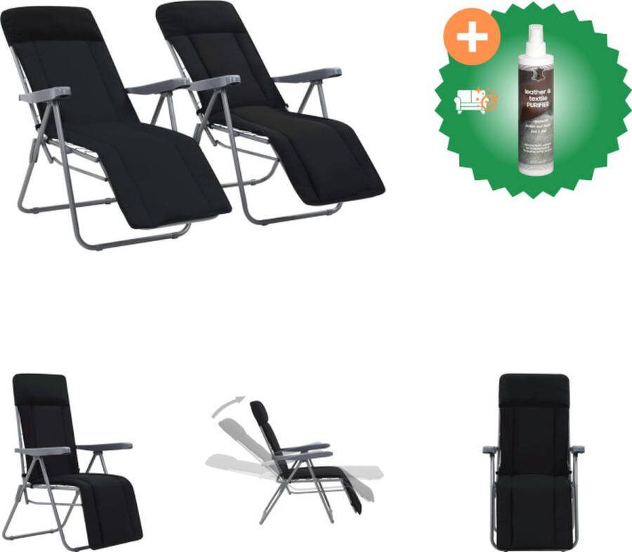 VidaXL Tuinmeubelen Opvouwbare Campingstoel Verstelbaar Met Kussen Set van 2 Tuinstoel Inclusief Reiniger