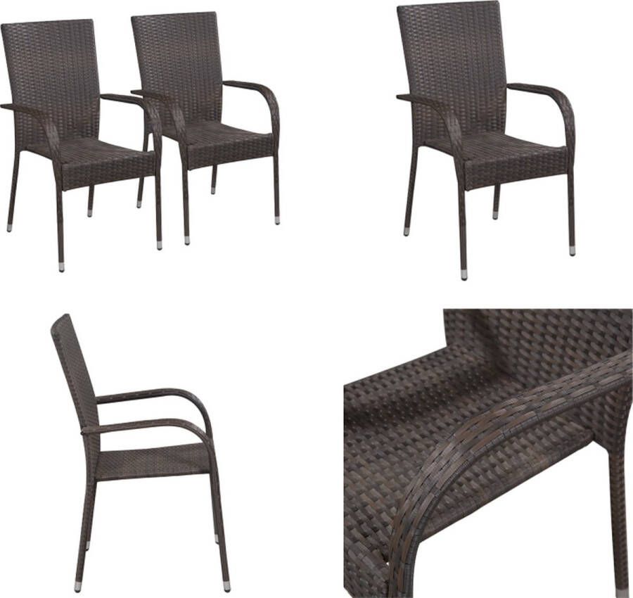 VidaXL Tuinstoelen stapelbaar 2 st poly rattan bruin Stapelbare Stoel Stapelbare Stoelen Stoel Stoelen
