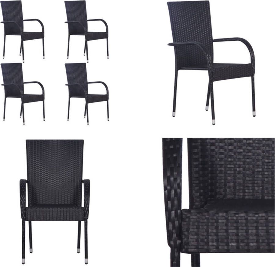 VidaXL Tuinstoelen stapelbaar 4 st poly rattan zwart Stapelbare Stoel Stapelbare Stoelen Stoel Stoelen
