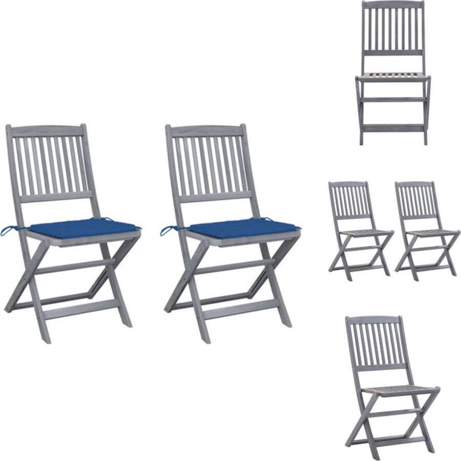 VidaXL tuinstoelenset Acaciahout Greywash Inklapbaar Incl kussens Koningsblauw Tuinstoel