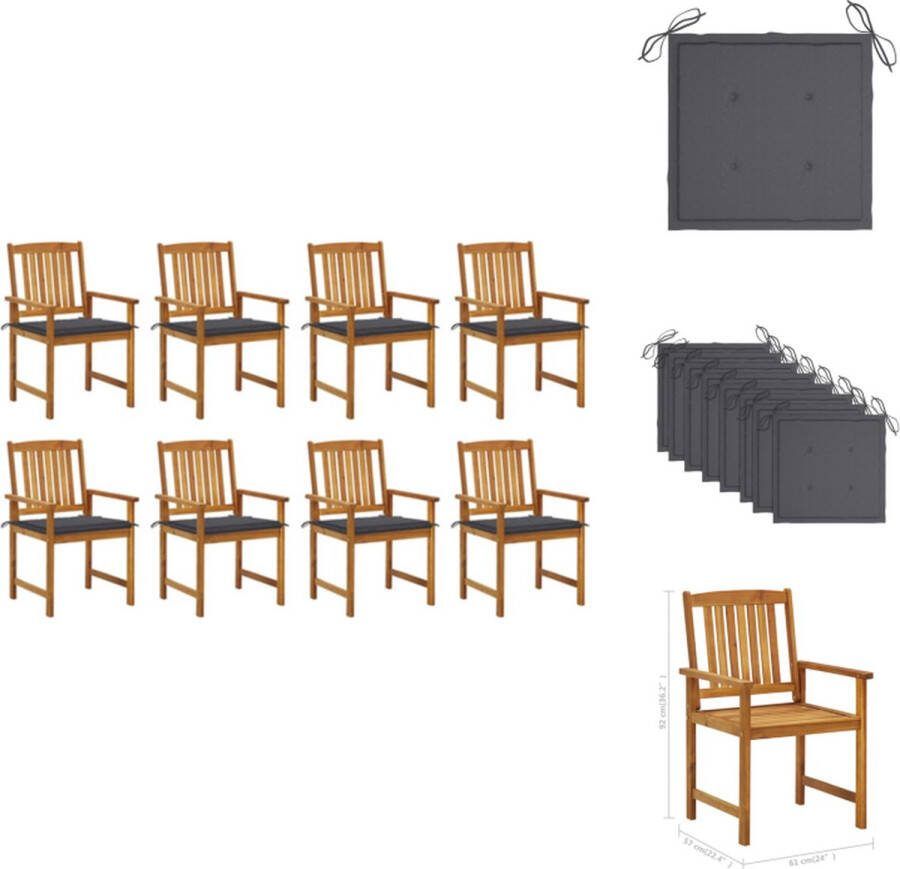 VidaXL Tuinstoelenset Massief acaciahout Olieafwerking 8 stuks 61x57x92 cm Antraciet kussen Tuinstoel