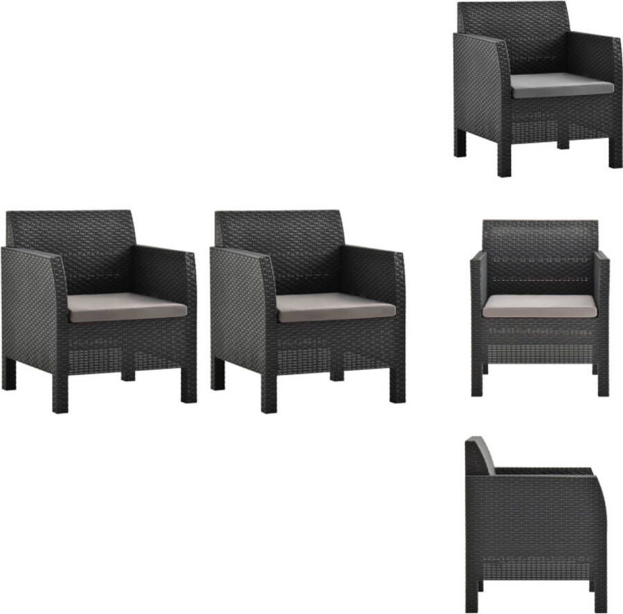 VidaXL Tuinstoelenset PP Rattan-look 63x65x76 cm Antraciet Incl 2x stoel en 2x zitkussen Montage vereist Tuinstoel