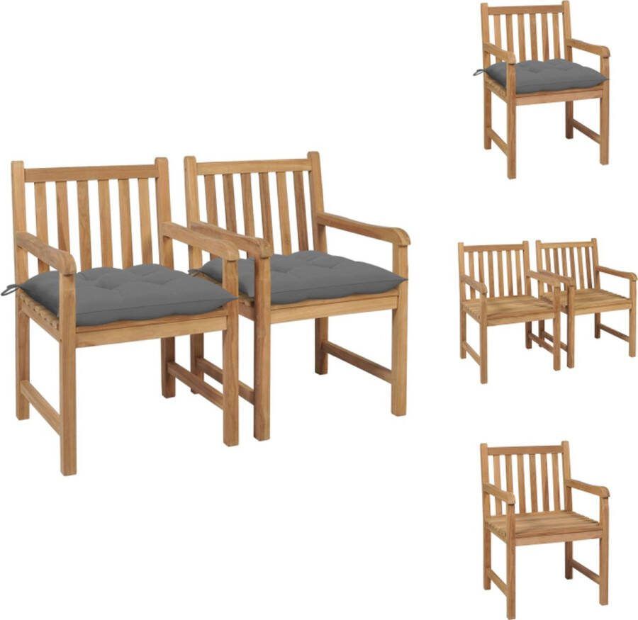 VidaXL Tuinstoelenset Teakhout 58 x 60 x 90 cm Grijs kussen Tuinstoel