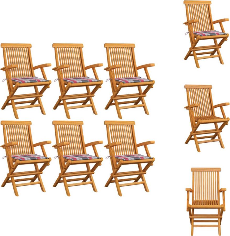 VidaXL Tuinstoelenset Teakhout 6 stoelen 55x60x89 cm Inklapbaar Rood kussen Tuinstoel