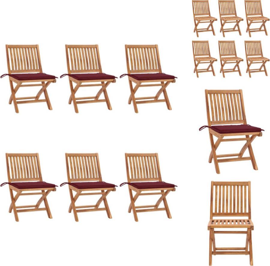 VidaXL Tuinstoelenset Teakhout 6 stuks 46.5 x 58 x 88 cm Inklapbaar Tuinstoel