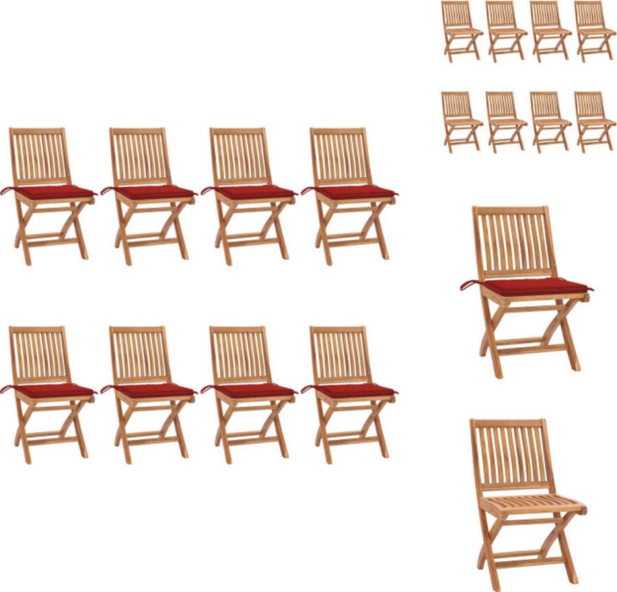 VidaXL Tuinstoelenset Teakhout 8 stoelen Rood kussen Tuinstoel