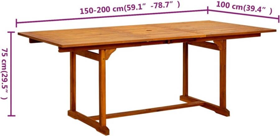 VidaXL -Tuintafel-(150-200)x100x75-cm-massief-acaciahout