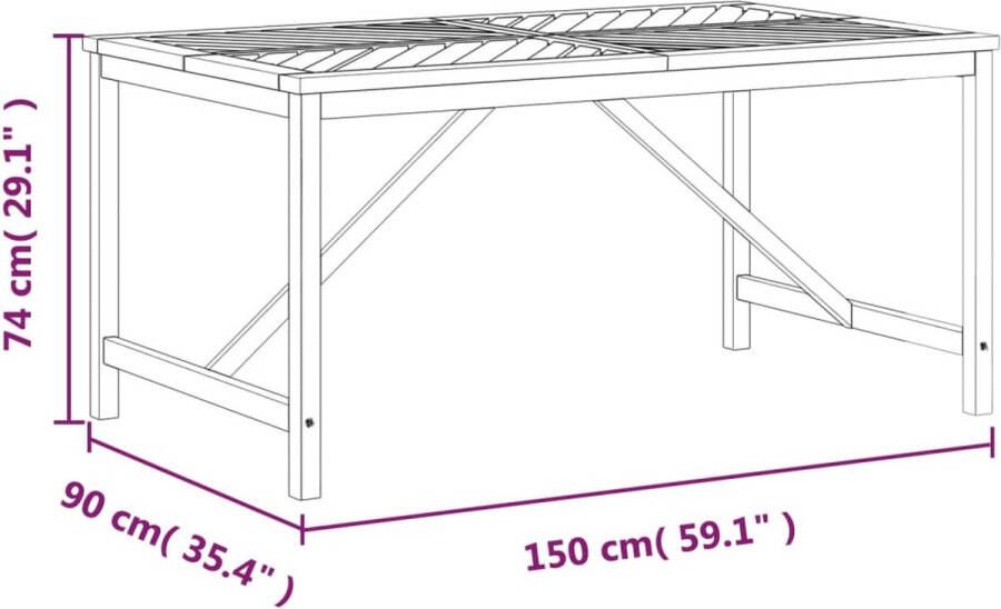 VidaXL Tuintafel 150x90x74 cm massief acaciahout