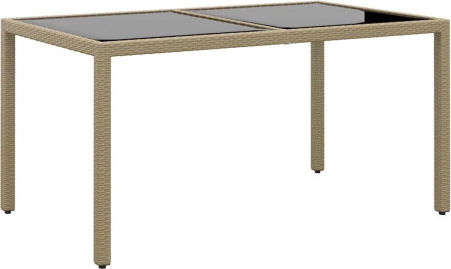 VidaXL -Tuintafel-150x90x75-cm-gehard-glas-en-poly-rattan-beige